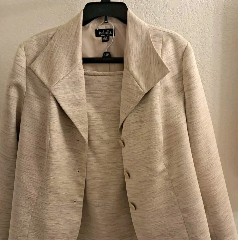 Isabella Women's 2 Piece Lined Off White Cream Blazer Midi Skirt Suit  Size 18W